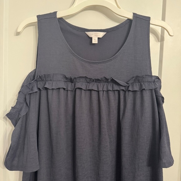 LC Lauren Conrad Ruffle Cold-Shoulder Dress Navy Blue XL Off Shoulder Knee Offic - Picture 8 of 11